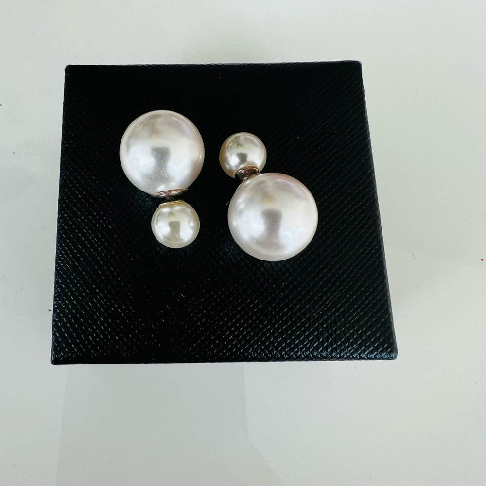 FRESHWATER WHITE ROUND PEARL DOUBLE PEARL STUDS & SILVER 925 - Picture 9 of 13